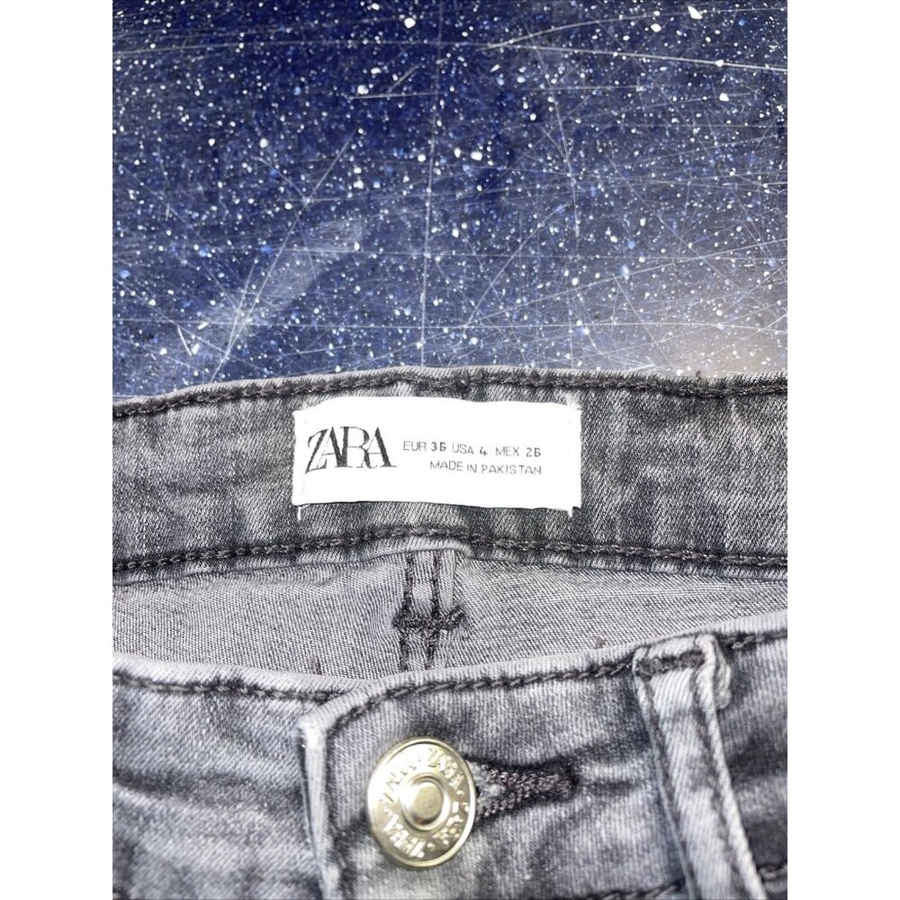 Zara Skinny Gray Jeans Stretch Ankle Slit No Flaws 90% Eco Grown Cotto Wms Sz 4 - Picture 5 of 10